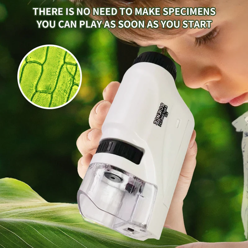 Microscope de poche pour enfants 60-200X, avec lumière LED, Mini