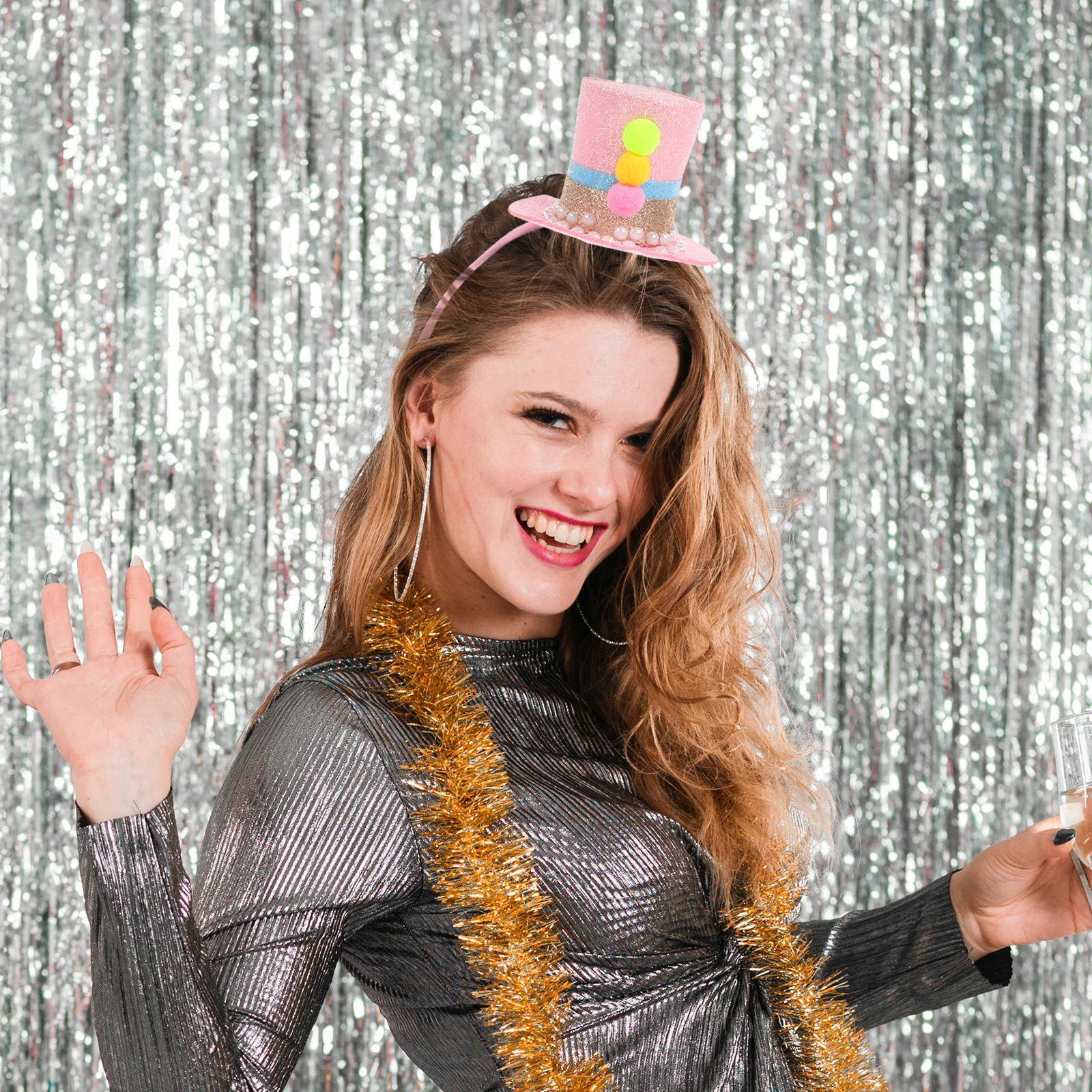 

Mini Top Hat Headband Pink Shiny Sequin Birthday Party Hair Accessory Costume Carnival Wedding Tea Party Halloween Easter