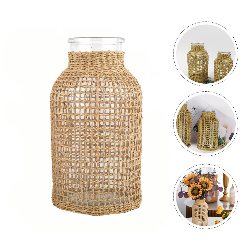 Straw Glass Vase Perlite for Plants Container Decorate Home Office Flower Bottle