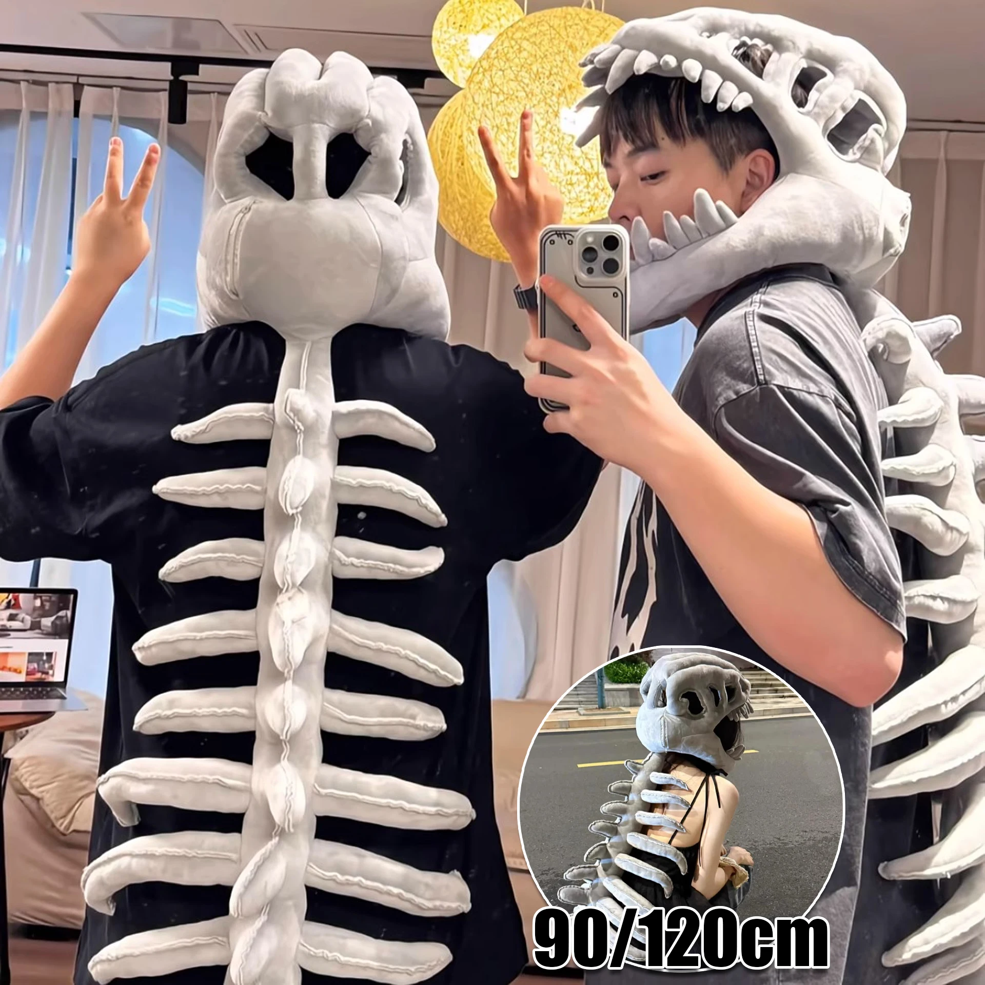 Disfraz de Dinosaurio Chino con Capucha de Peluche, Máscara y Juguete de Peluche para Niños y Adultos, Ideal para Fiestas