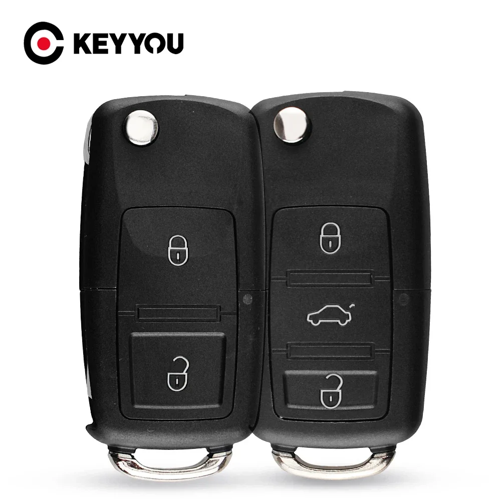 KEYYOU Fob 2/3 Buttons Remote Flip Car Key Shell Case For VW  Volkswagen Bora Passat Golf Polo Jetta Touran Without Blade