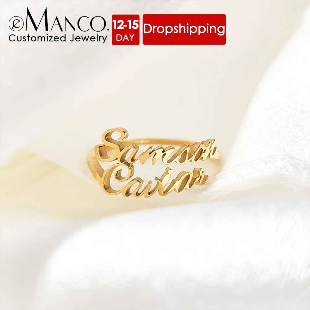 eManco Custom Women\'s Name Ring Gold Personalized Letter Stainless Steel Ring Jewelry Gift