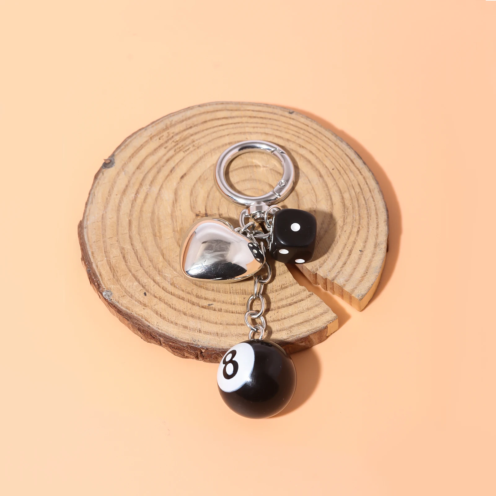 Black Dice Keychain Y2K Pink Lucky Star Burst Pendant Bag Charm Heart-Shaped Black 8-Ball Decoration Punk Style Jewelry Gift view 5