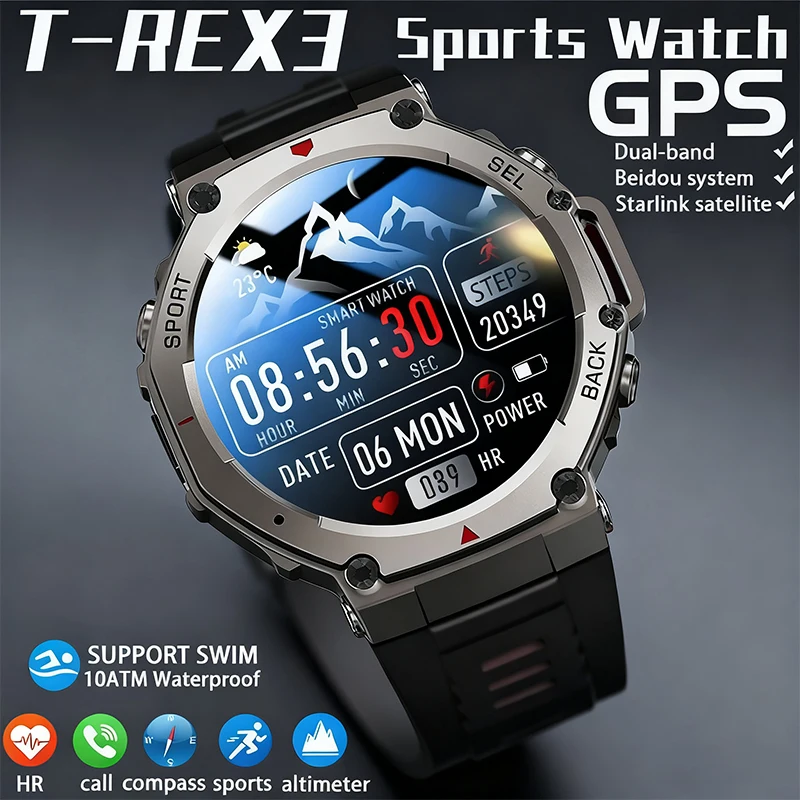 

Smartwatch 30meter Deep Waterproof 1.43inch AMOLED Screen GPS Barometer Altimeter New Men Sports Smart Watch