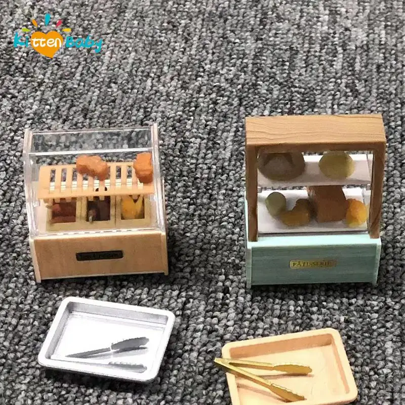 1Set Dollhouse Miniature Mini Food Display Show Stand Cake Bread Dessert Cabinet BBQ Cooking Pantry Furniture Model Scene Props