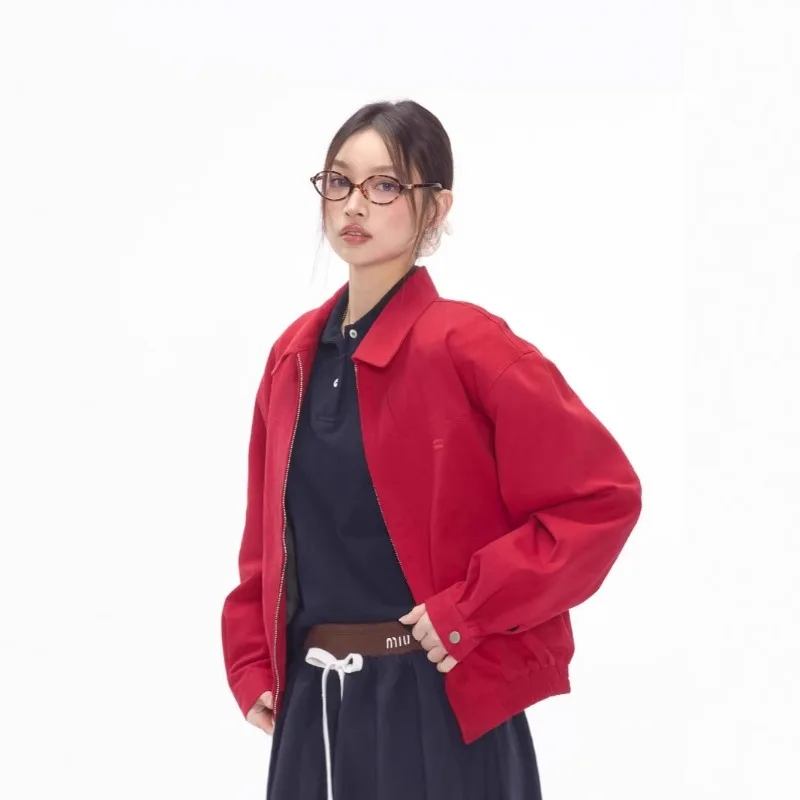 

Korean Fashion Red Jacket Spring Basic Commuter Men's and Women's Versatile Short Loose Coat Trend Female Clothing