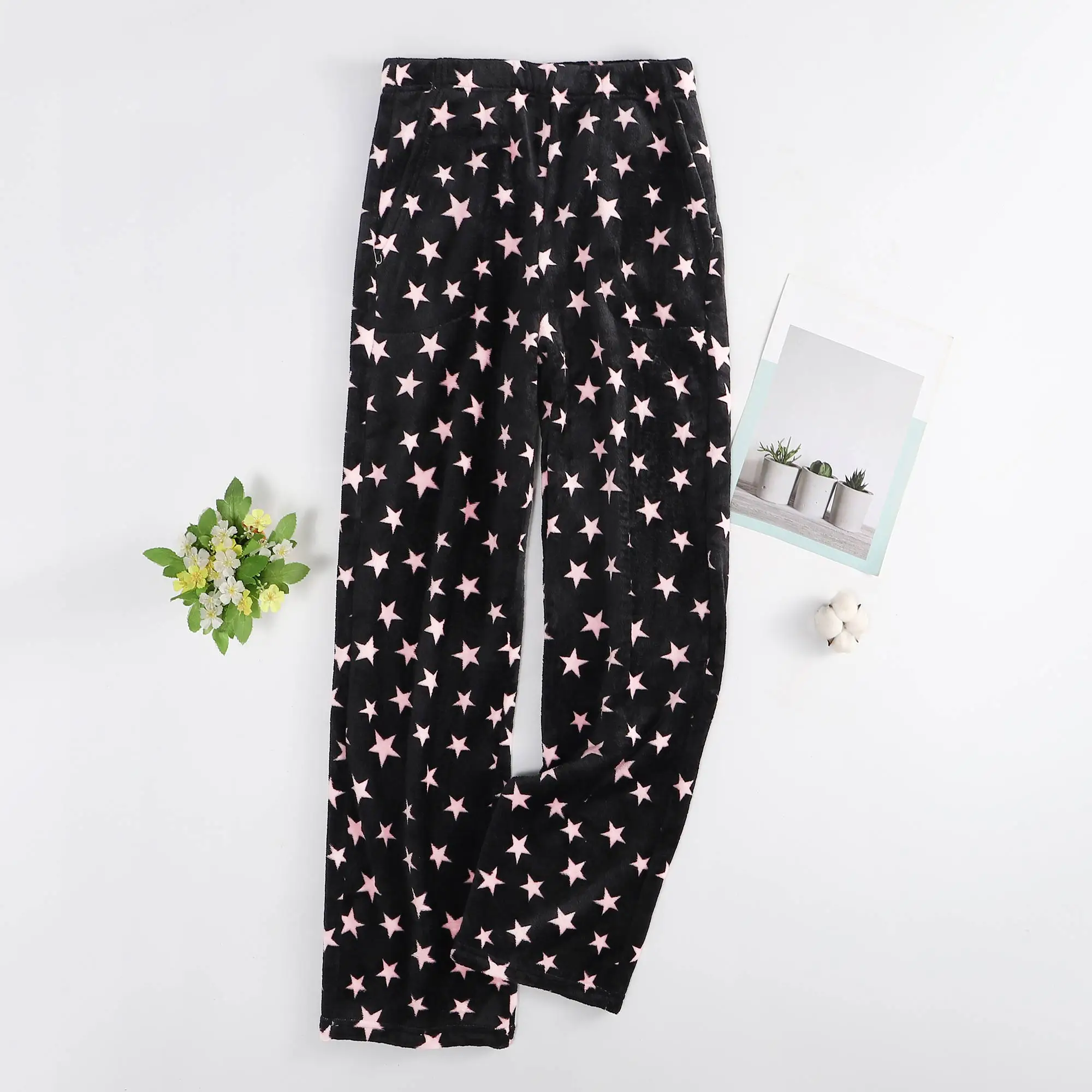 Women Casual Cow Print Pajama Pants Soft Comfort Plush Sleep Trousers Fall/Winter Casual Home Clothes Cute Pajama Bottoms