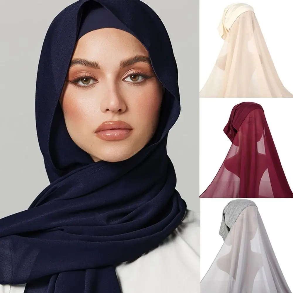 

Стильная эластичная повязка на голову, мусульманский женский капот, простой шифоновый удобный мгновенный нижний шарф, модальный хиджаб, исламский внутренний шарф