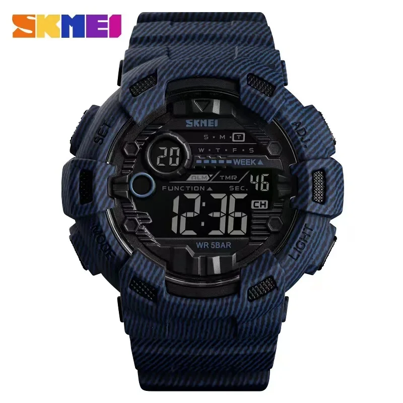 SKMEI 1472 Denim Digital Watch relogio masculino Sport Watch Men Alarm Clock Cowboy Waterproof Week Display Men Watches