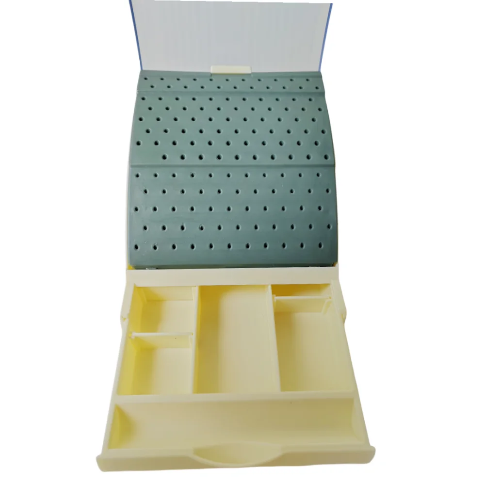 142 Holes Dental Bur Holder with Dust Cover and Pull-Out Drawer, Bur Drill Stand Block Sterilizer Case Disinfection Box