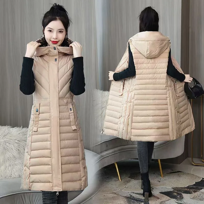 In Autumn Winter Of 2024 New Fashion Eiderdown Cotton Vest Women's Long Style Korean Slim Plus Size Slim Horse Vest Jacket With