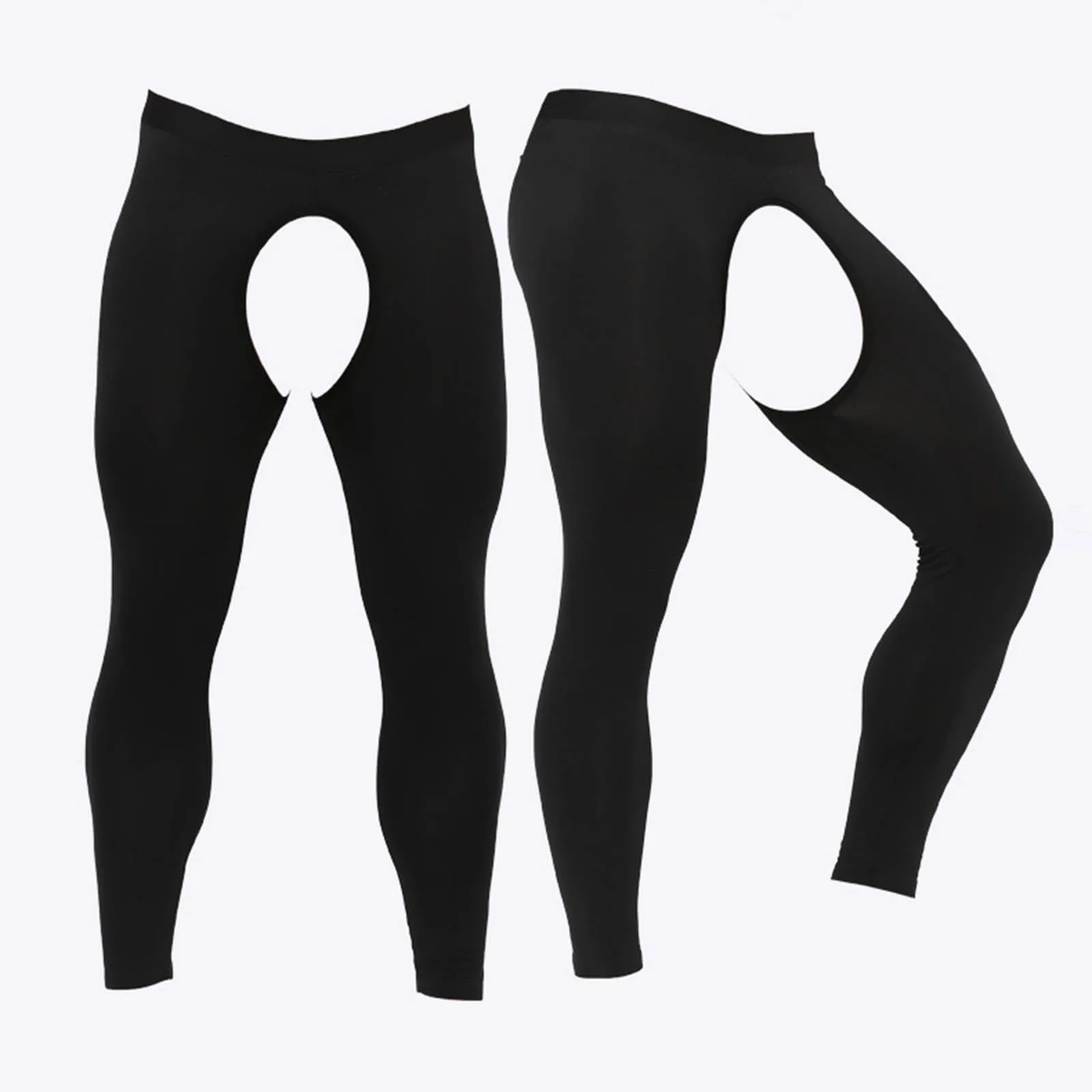 

Adults Mens Cutout Crotch Leggings Elastic Waistband Stretchy Athletic Pants Base Layer for Boxing Running Sports Workout