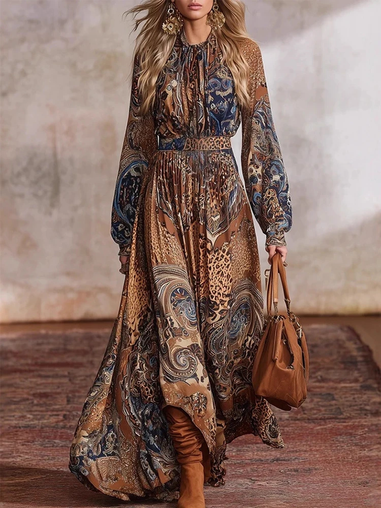 

autumn women's long sleeved casual style polyester material new fashionable round neck mid waist pullover dress