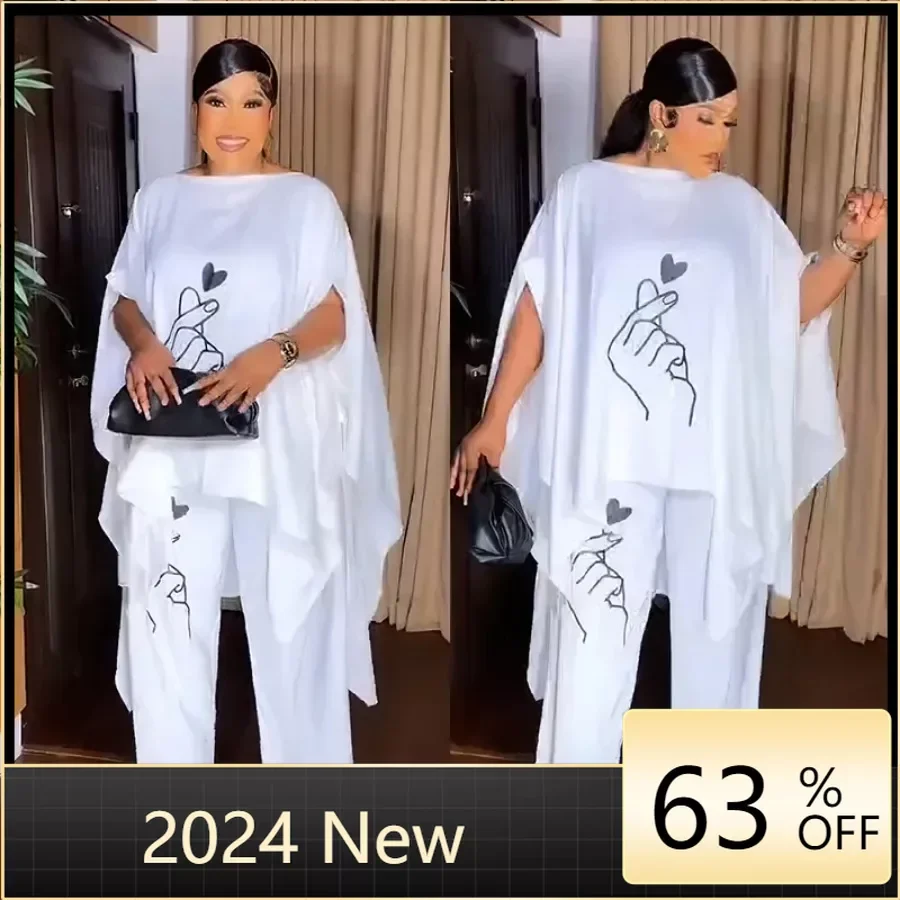 

Africa Clothing 2 Piece Set African Clothes for Women Summer Elegant African Plus Size Top Long Pant Matching Sets Muslim Suit