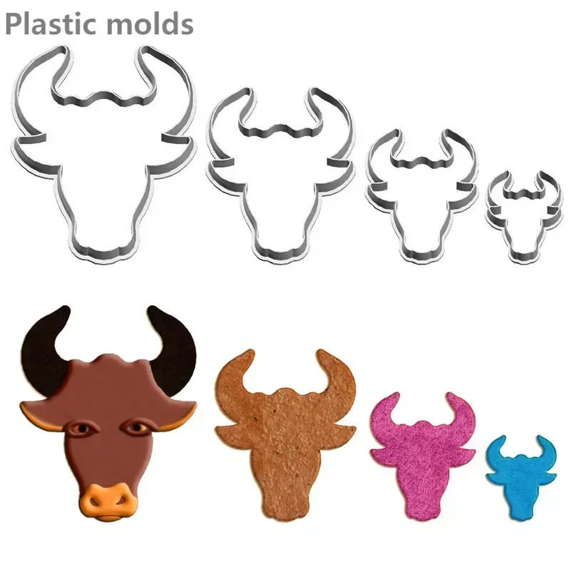 Bull Head Cookie Cutter Biscuit Embossing Machine Edible Grade Plastic 3D Animal Cake Decorating  Biscuit Pastry Mould Tools