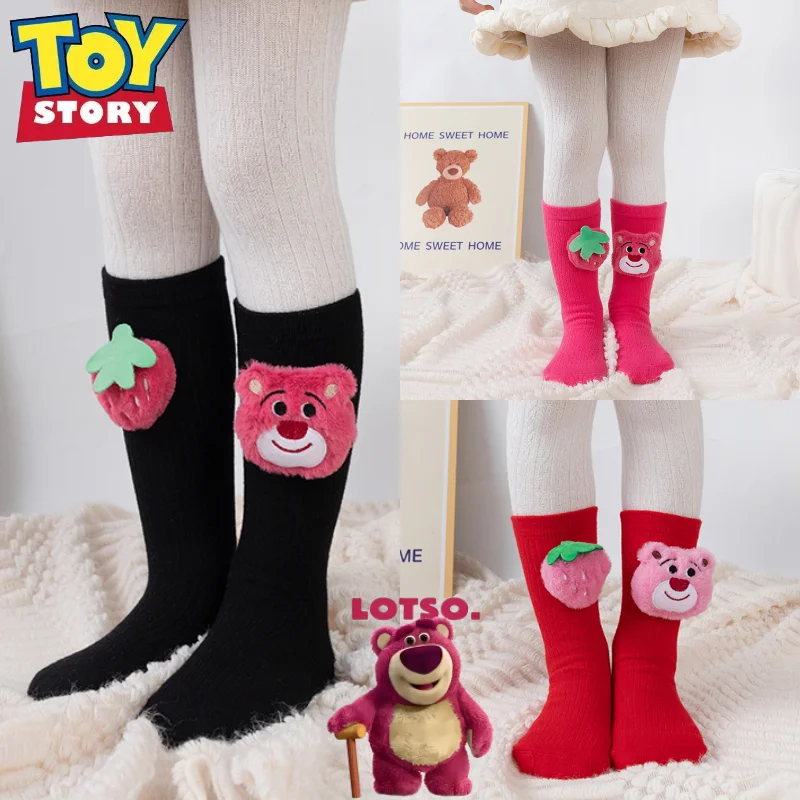 Lindo Disney Toy Story Lotso Dulce y creativo patrón de dibujos animados simple moda y versátil suave hasta la piel calcetines de media pierna