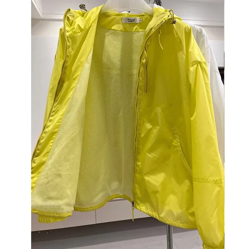 Koreaanse Mode Nieuwe Zomer Casaco Feminino Effen Kleur Dames Lente Jas 2025, All-Match Jassen Capuchon Dunne Zonnebrandcrème jas