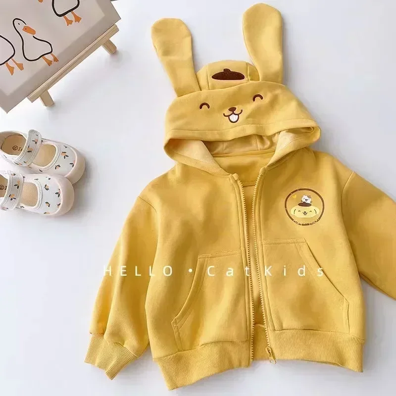 Sanrio Dziecięca bluza z kapturem Kawaii My Melody Kuromi Cinnamoroll Ciepły płaszcz z długim rękawem Purin Plush Girls Hoodie Gift