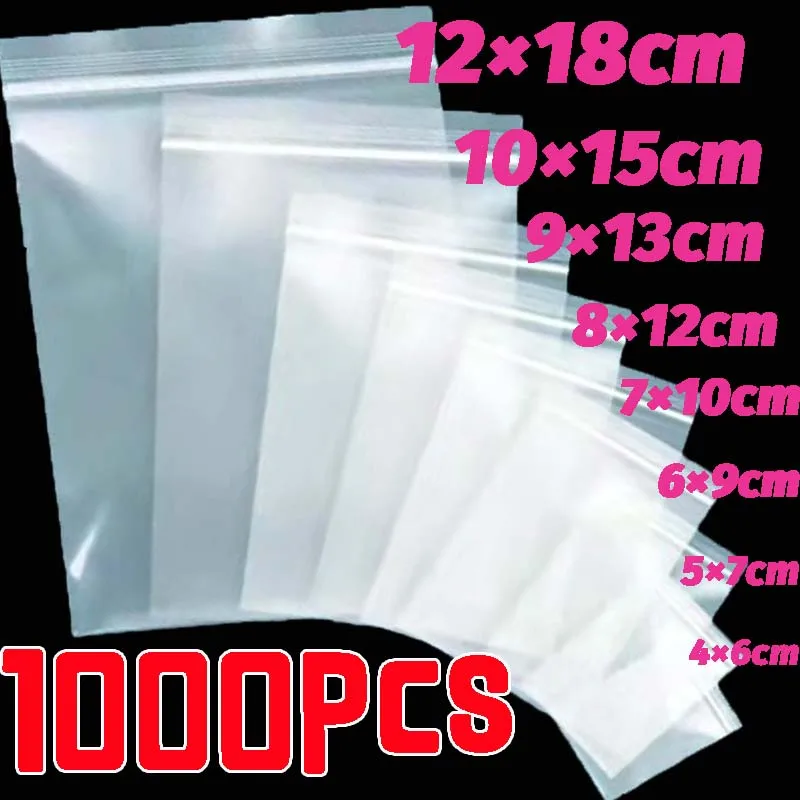 100/1000Pcs Clear Sealed Bags Thicken Plastic Storage Pouch for Small Jewelry Foods Packing Reclosable Zippers Sealing Pouches