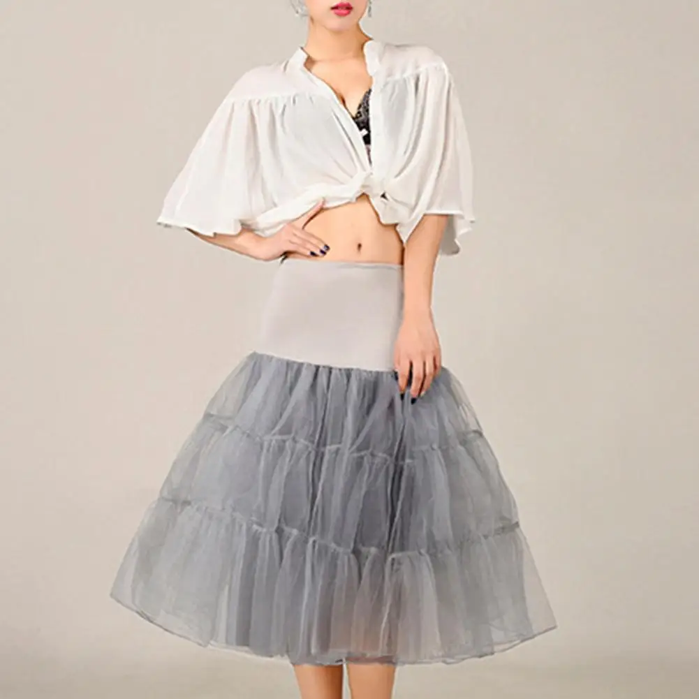 Bridal Petticoat Solid Color Multi Layers Skirt See-through Mesh Big Hem Cosplay Vintage High Waist Wedding Crinoline for Party