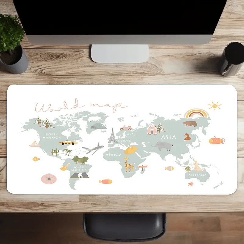 

World Map Cartoon XXL Mouse Pad, Non-Slip Desk Mat Gaming Office Computer Mousepad