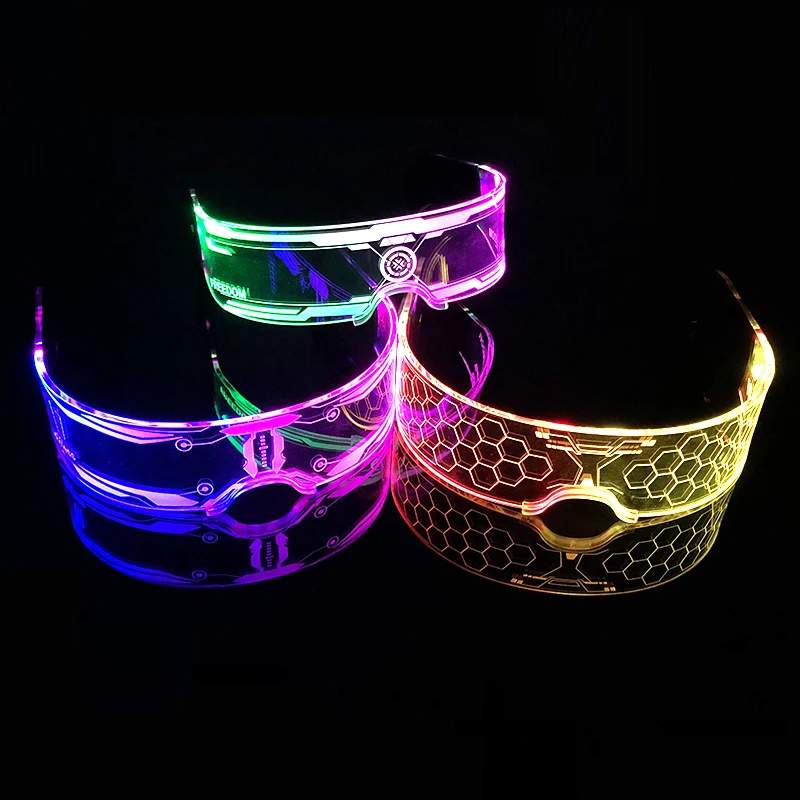 Acrylic LED Luminous Glasses Glow Party Glasses Neon Light Up Visor Eyeglasses DJ Bar Party Eyewear For Halloween Christmas