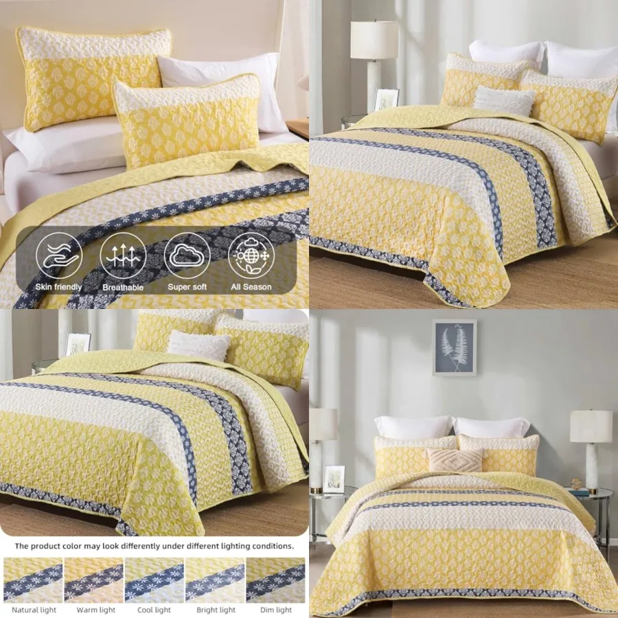 

Boho Quilt Set Size Striped Bedspread Lightweight Soft Microfiber Bedding Set 110x90 3 Pieces