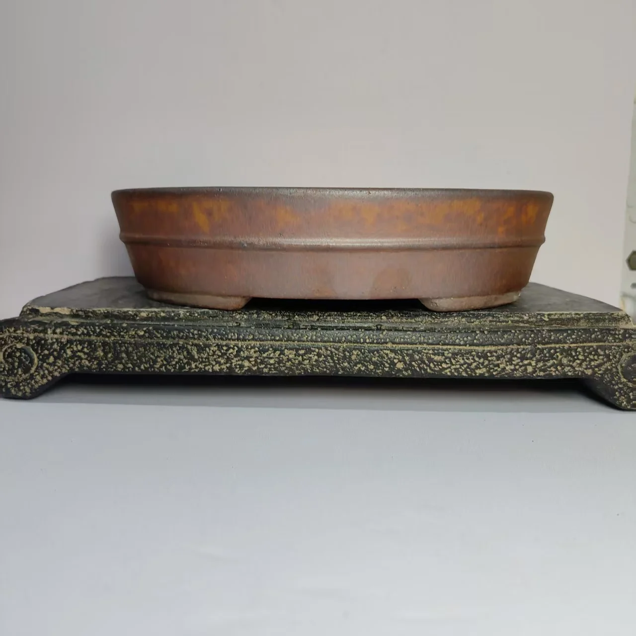 

Hot sale Oval Shape Wood-fired Yixing Unglazed bonsai pot With Line Desgin