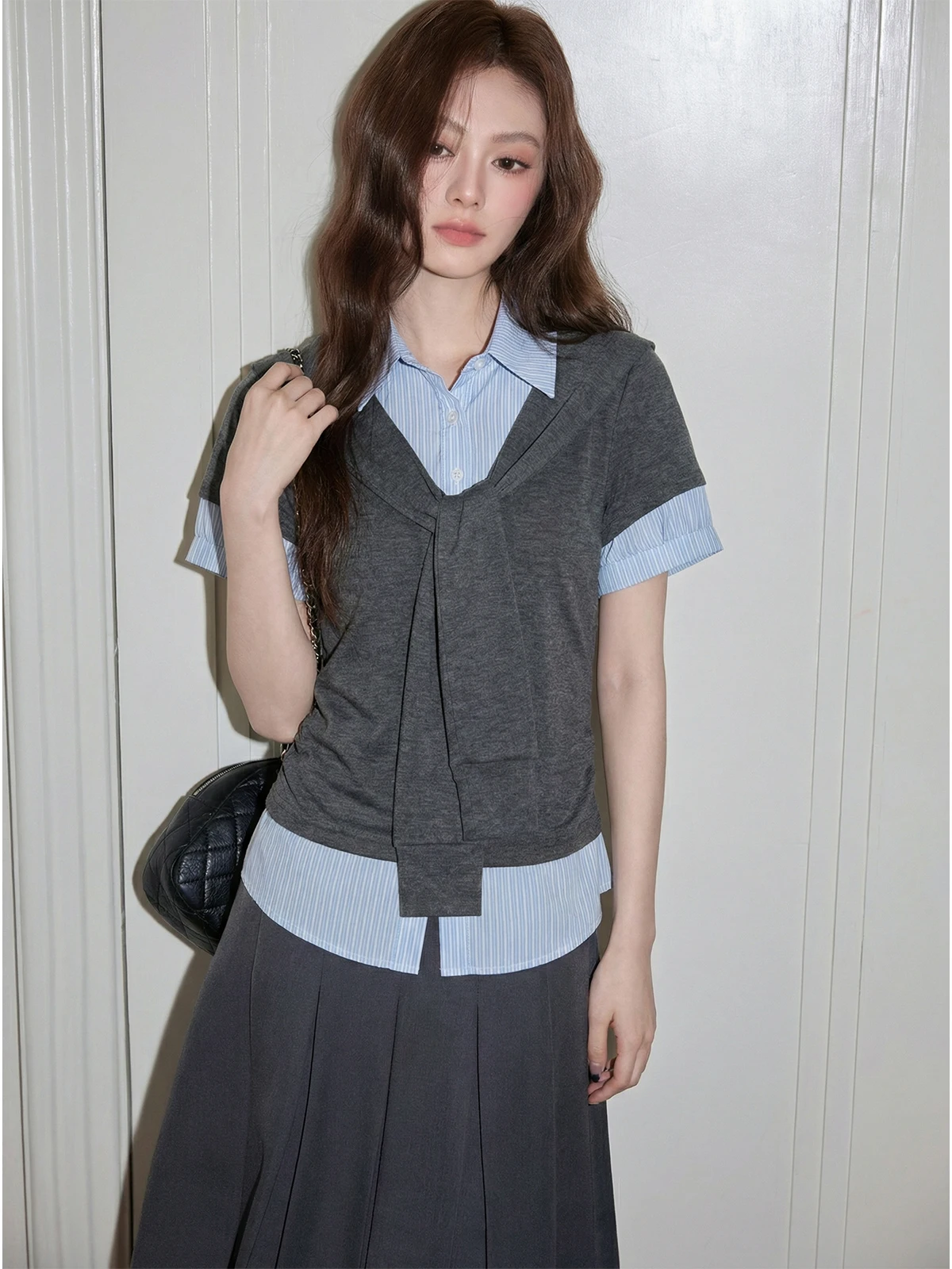 

Slimming Effect Summer ort Sve Ne T-irt Women's Korean Sle Color Blo Design Inner Wear Top Fem Faion