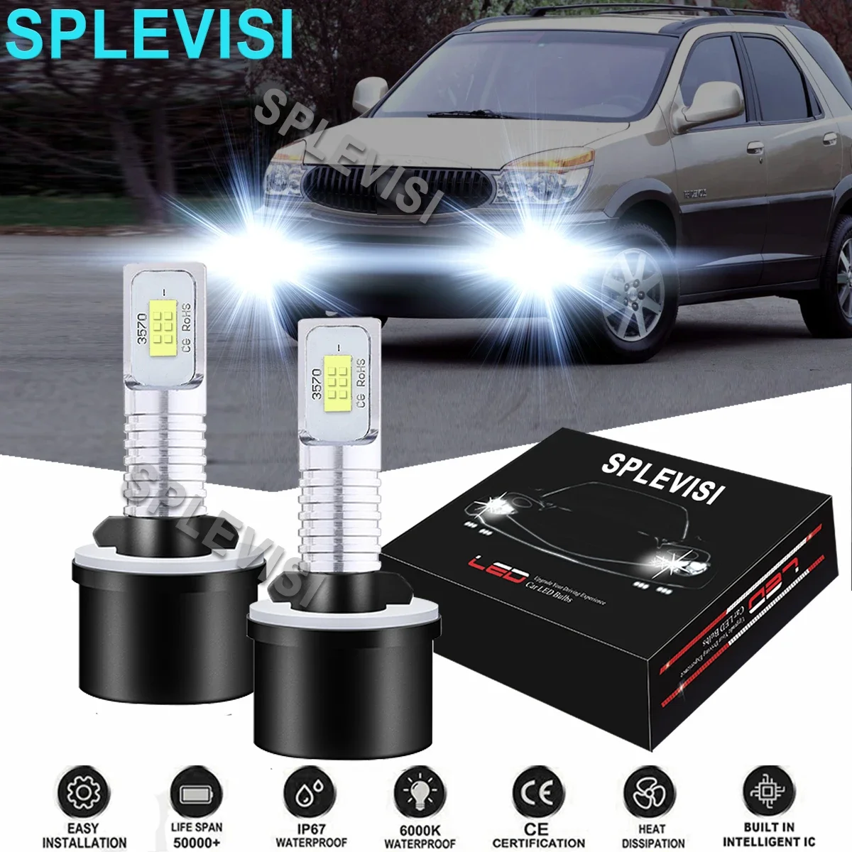 

2PCS Car LED Fog Light Bulbs 6000K White Fit For Buick Rendezvous 2002-2007 Buick Century Regal 1997 1998 1999 2000 2001-2005