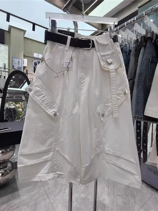 

Американские ретро-джинсы с широкими штанинами и множеством карманов, женские, летние, новые, модные, с высокой талией, повседневные, прямые, средней длины