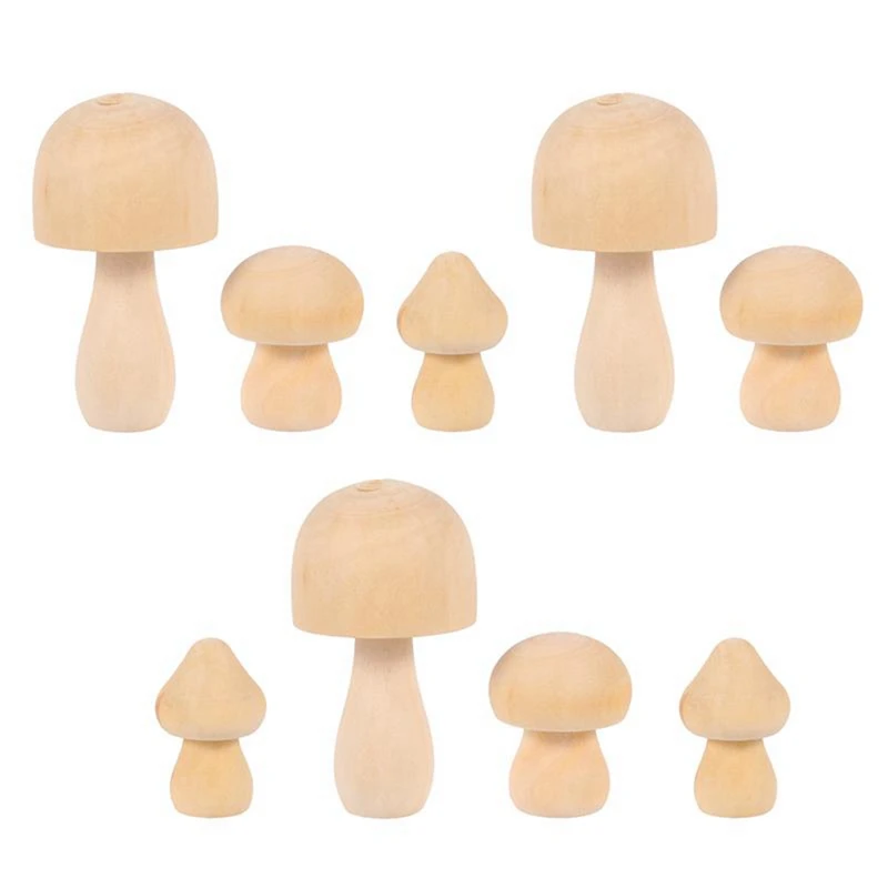 

9Pcs Natural Mushroom-Shaped Wooden Mushroom Wood Unfinished Wooden Toys For Children Graffiti