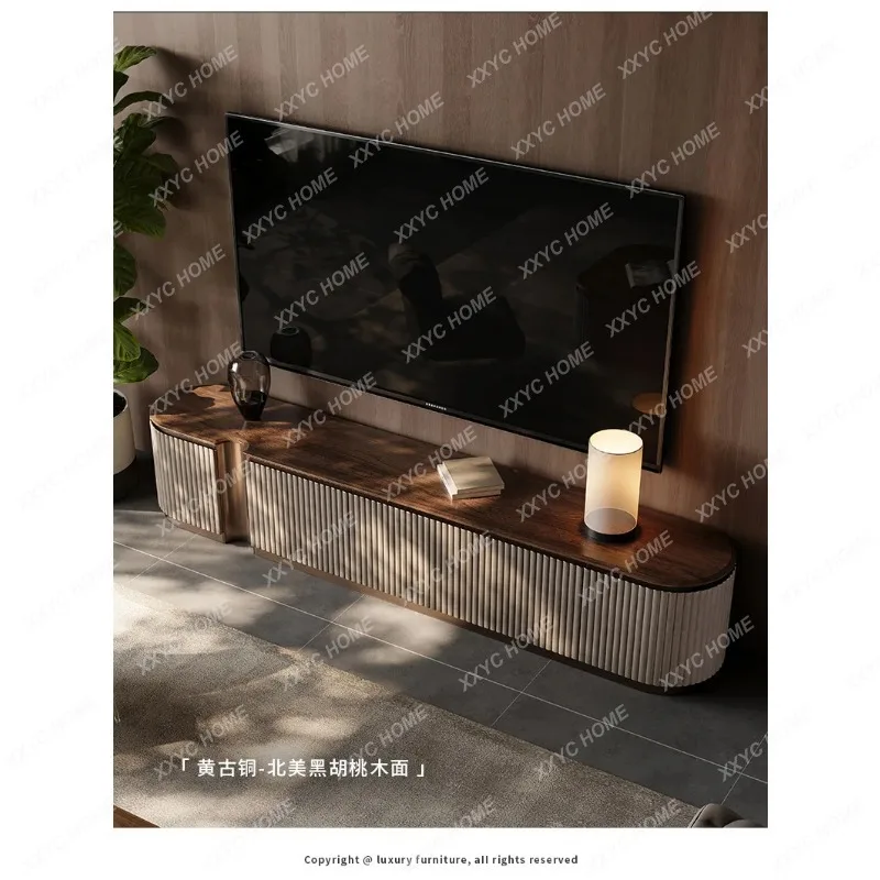 XX  minimalist natural luxury stone black walnut TV cabinet high-end TV cabinet