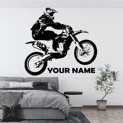 Gifts for kids customizable name off-road motorcycle vinyl wall sticker mountain bike extreme sports boys room decoration decal