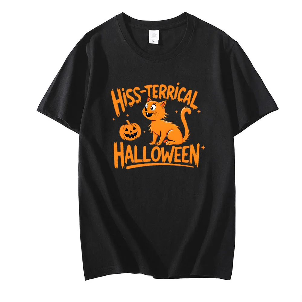 Hiss Terrical Halloween T-shirt Christmas Pumpkin Cat Cute Cartoon Tee-shirt Short Sleeve Round Neck Tshirt Unisex Harajuku Tees