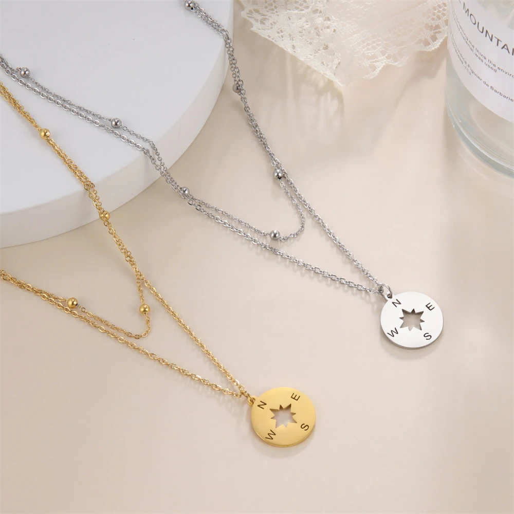 Cazador  Round Compass Pendant Necklace Gold Color Stainless Steel Necklaces for Women Men Jewelry 2024 Birthday Gift Wholesale