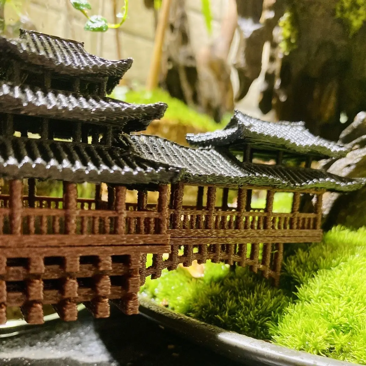 Chinese Style Ancient Architectural Model Decoration Covered Bridge 3D Printing Mini Landscape Bridge Plastics Ornament ZD478