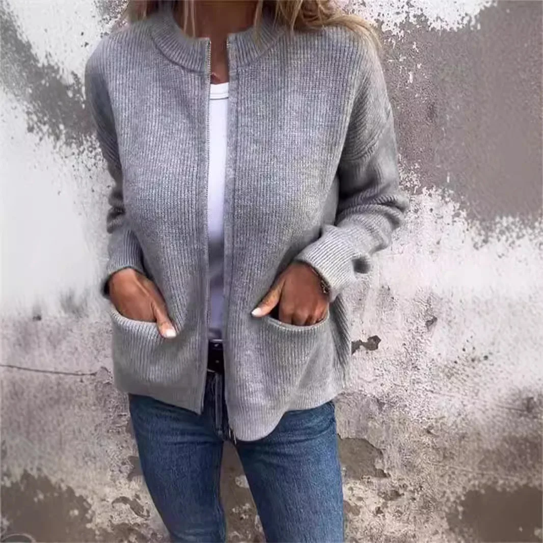 Coat Women 2025 Casual Fashion Casual stand-up Collar Zipper Loose Pocket Jacket Women European Autumn women's Clothing