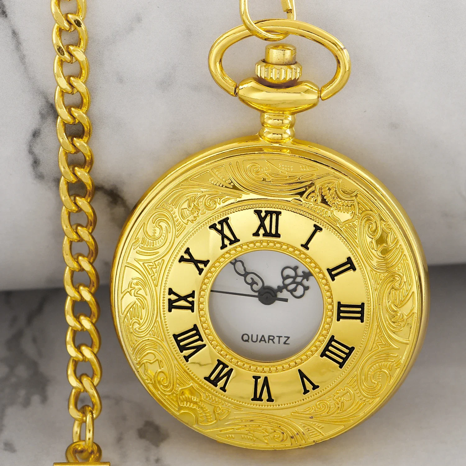 

Luxury Gold Quartz Pocket Watch Men Women Hollow Roman Numerals Case Vintage Necklace Best Gifts reloj hombre