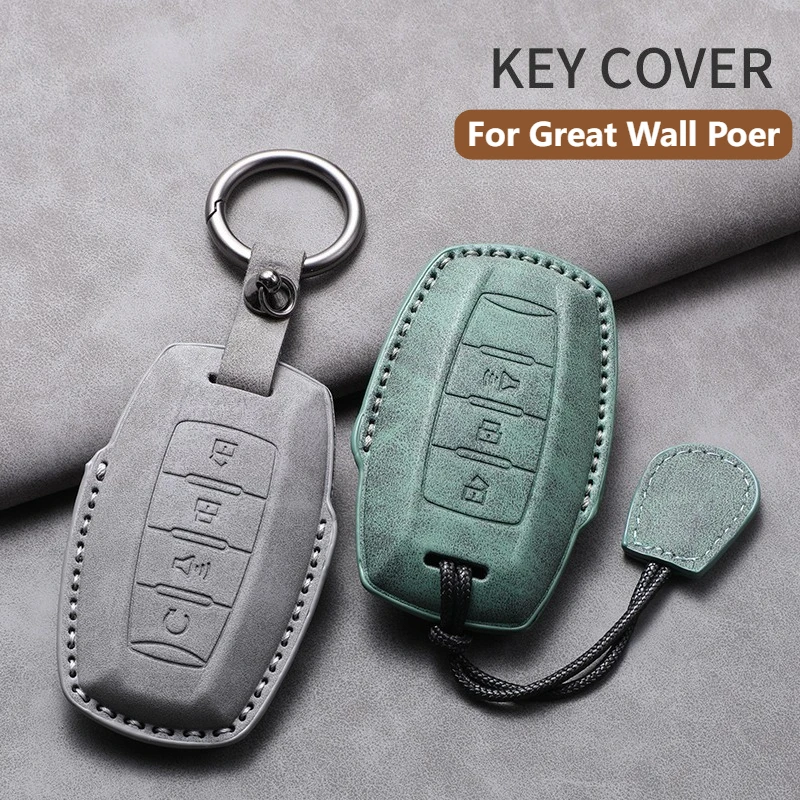 Car Key Case Cover For Great Wall Poer Haval H6 GWM Ute Cannon Pao P Series Leather Car Remote Key Protector Shell Accessories