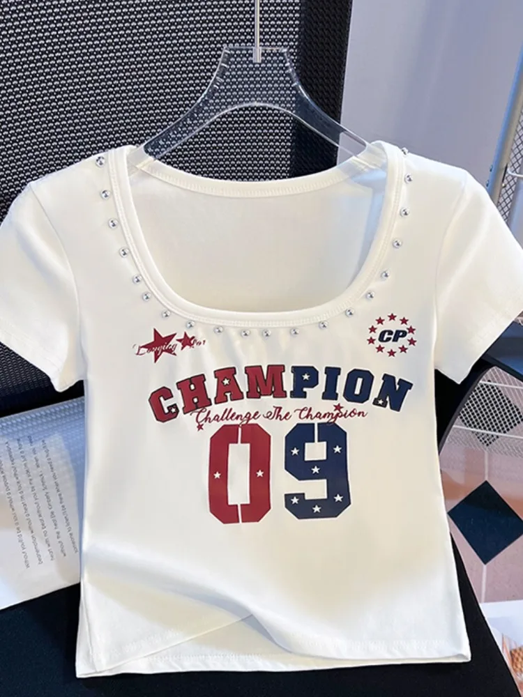 

Recommended Heavy Du Rivet Print ort Sve U Ne T irt Women Summer New Sle Slim Fit ort Length Top Korean Sle ...