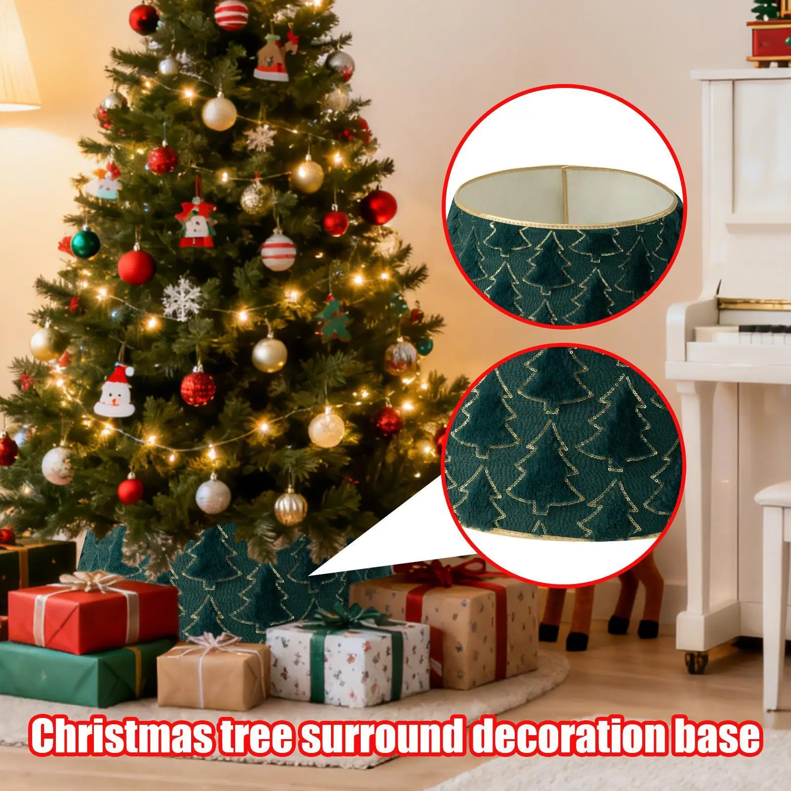 

Плюшевый богемный протектор с воротником для елки, верхний диаметр 15,7 дюйма, чехол-подставка для рождественской елки для наружного использования в помещении, для праздничного магазина