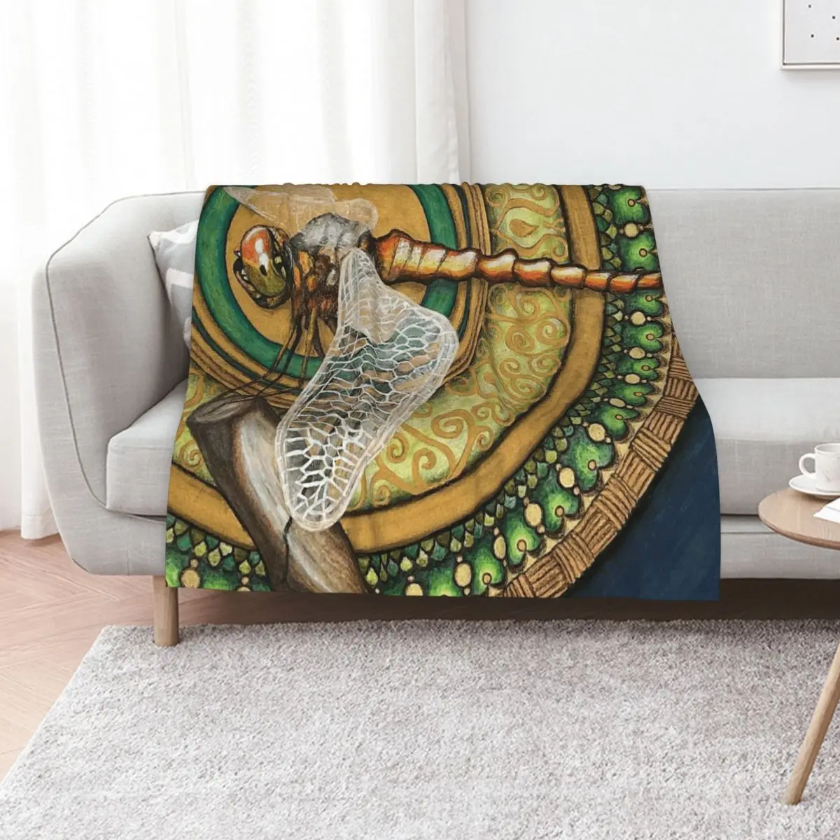 Dragonfly in front of mandala Throw Blanket christmas gifts funny gift Plush blankets and throws cosplay anime Blankets