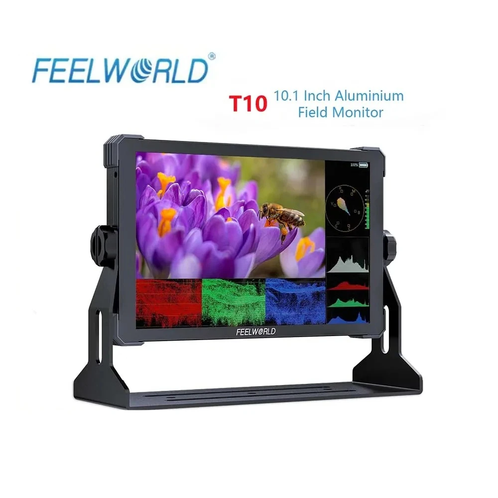 شاشة كاميرا Feelworld T10 مقاس 10.1 بوصة 1920x1200 4K متوافقة مع HDMI شاشة لمس ثلاثية الأبعاد LUT شاشة مراقبة ميدانية لتسجيل المقابلة