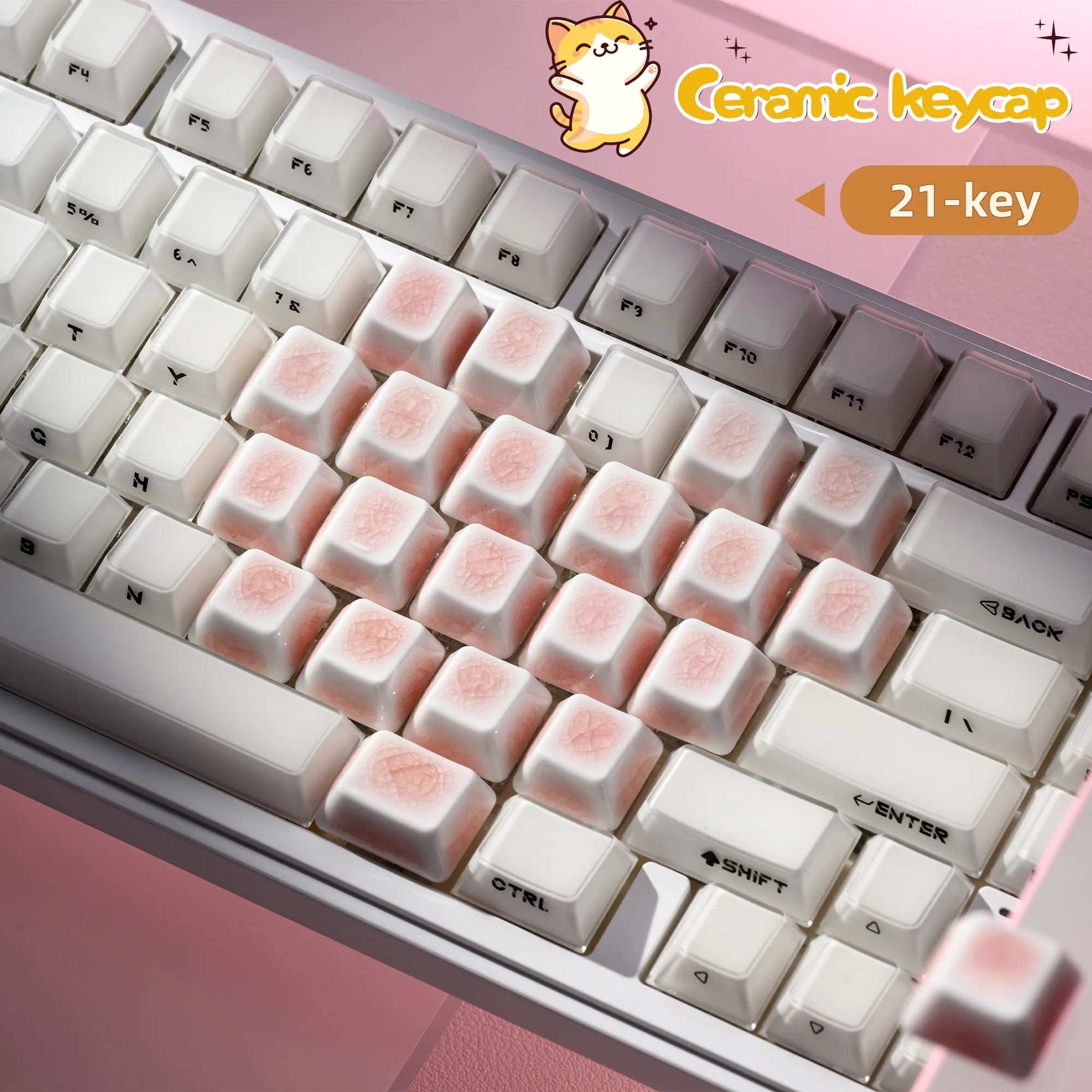 XVX 21-key Ceramic Keycaps Love Design Pink Key Cap Cherry Profile DIY
