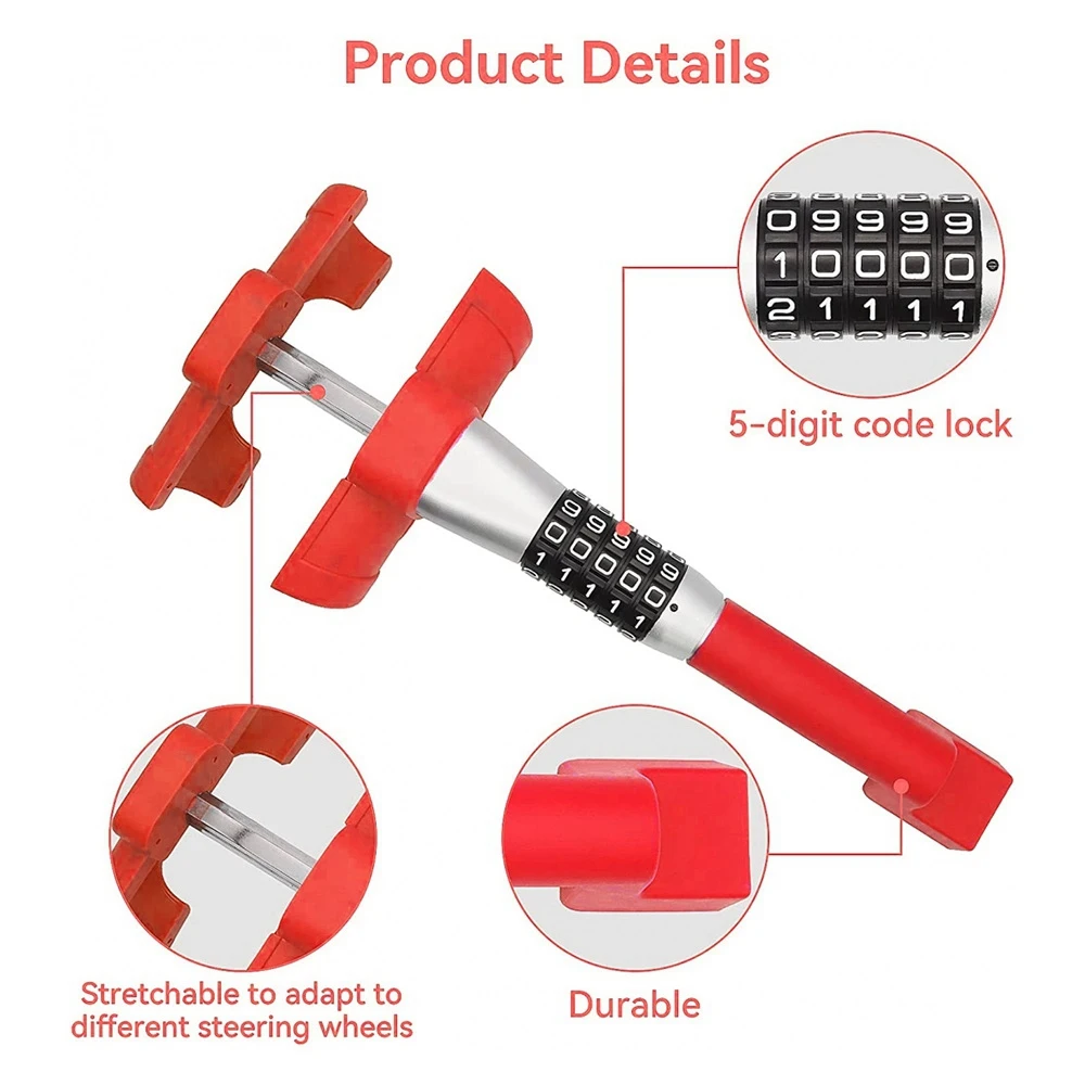 Excellent-Car T-Shaped Steering Wheel Lock Retractable Hook Lock Retractable Combination Lock For Carstruc