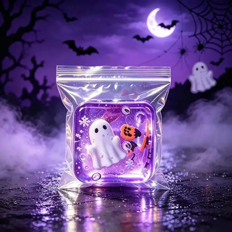 Halloween Toy Transparent Cube Squeeze Fidget Toy Ghost Pumpkin Santa Snowman Stress Relief Toy Party Gift
