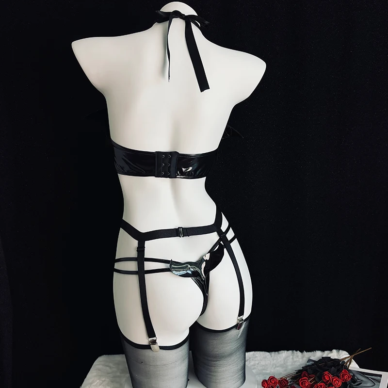 ملابس داخلية مثيرة على شكل نجمة خماسية من SENMHS زي تنكري على شكل خفاش شيطان صغير من جلد البولي يوريثان ملابس بيكيني للفتيات لحفلات الهالوين ملابس مغرية #4