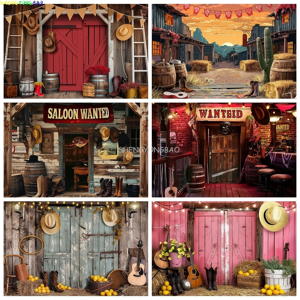 

Barn Farm Birthday Background Western Cowboy Photography Backdrops Wooden House Door Portrait Photo Studio Background XX-01