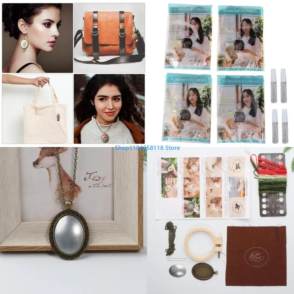 

4 Packs Embroidery Starter with Instructions DIY Pendant for Cross Ki